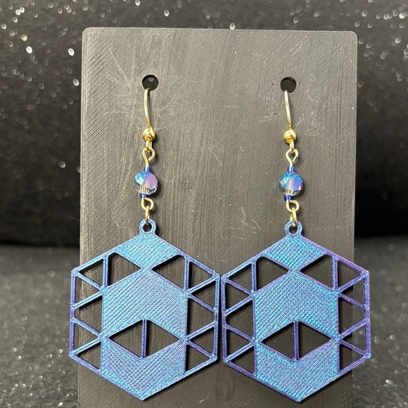 Geometric Blue and Purple Color Shift Earrings - Picture 1 of 5